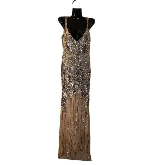 slim fit dress slacks Champagne Sparkly Gold Sequin Prom Dresses Halter Evening Dress – Hoprom main image 0